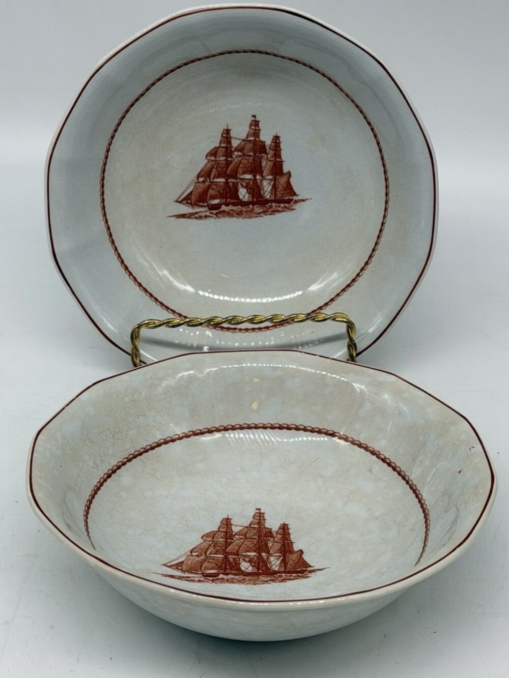 Wedgwood Flying Cloud Rust England Soup Cereal Bowls 6.25” Set of 2 SEE Cond.
